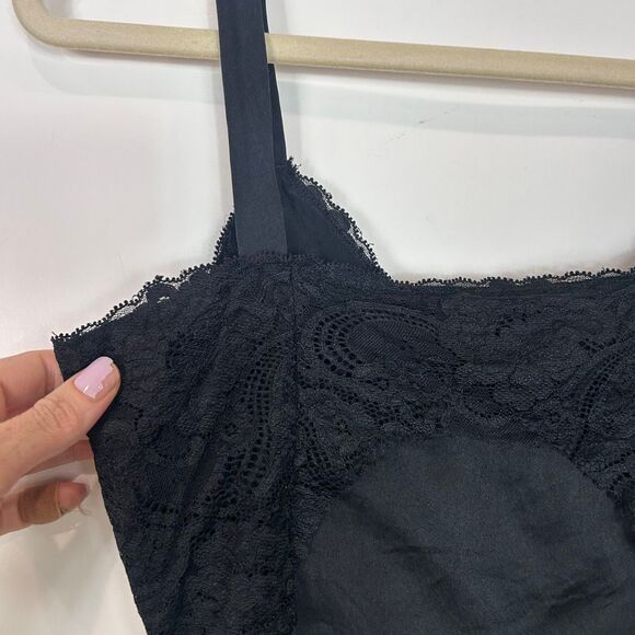 Vintage Anne Klein Top Blouse XS Black Silk y2k 90s Lace Trim Cami Asymmetrical - Picture 11 of 12
